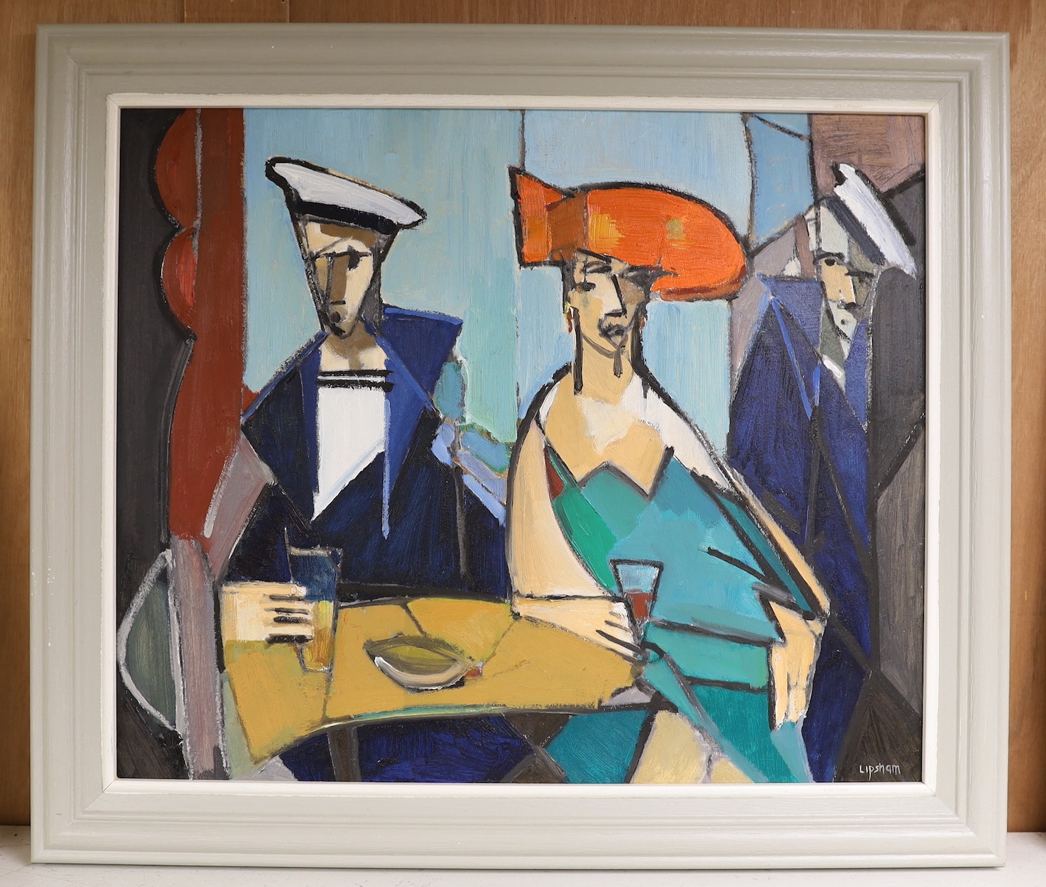 John Lipsham (b.1944), oil on board, 'In the Albany Bar', signed with artist's inscription verso, 50 x 60cm